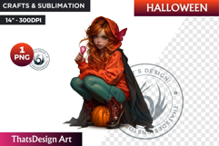 Cute Halloween Witch Clipart, Urban witch PNG,kids halloween Product Image 1