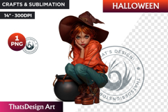 Cute Halloween Witch Clipart, Urban witch PNG,kids halloween Product Image 1
