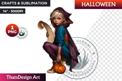 Cute Halloween Witch Clipart, Urban witch PNG,kids halloween Product Image 1