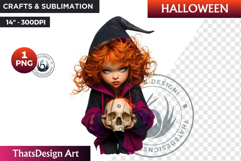 Cute Halloween Witch Clipart, Urban witch PNG,kids halloween Product Image 1