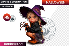 Cute Halloween Witch Clipart, Urban witch PNG,kids halloween Product Image 1