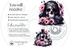 Pink and Black Gothic Halloween Skulls Clipart Set Product Image 2