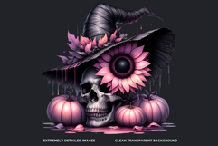 Pink and Black Gothic Halloween Skulls Clipart Set Product Image 3