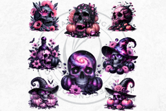 Pink and Black Gothic Halloween Skulls Clipart Set Product Image 5