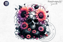 Pink and Black Gothic Halloween Skulls Clipart Set Product Image 6