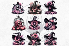 Pink and Black Gothic Halloween Skulls Clipart Set Product Image 9