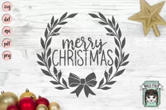 Merry Christmas SIgn SVG, Merry Christmas Wreath SVG, Bow Product Image 1