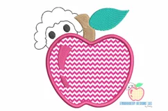 An Outline Sketch Of Apple In Red Embroidery Design Product Image 2