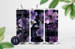 Black Purple Floral Gingham | Checkered floral pattern Product Image 2