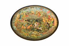 Oriental ceramic plate depicting a war scene on a white Product Image 1