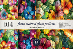Floral Stained Glass Digital Paper | Suncatcher Pattern Product Image 1