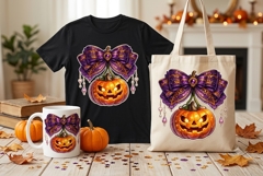 Purple Halloween Pumpkin Bow PNG, Gothic Coquette Sublimatio Product Image 1