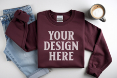 Maroon Gildan 18000 Folded Flat Lay Mockups Product Image 1