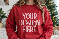 Christmas Gildan 18000 Red Crewneck Sweatshirt Mockup Product Image 1