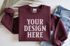 Maroon Gildan 18000 Folded Flat Lay Mockups Product Image 1