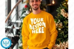 Yellow men Sweatshirt empty space Mockup, christmas Gildan Product Image 1