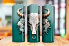 3D Bull Skull Sublimation Skinny Tumbler Wraps | Png Product Image 7