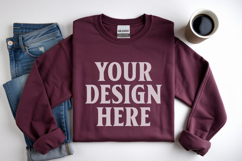 Maroon Gildan 18000 Folded Flat Lay Mockups Product Image 1
