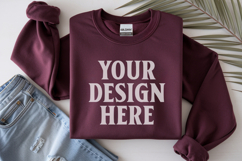 Maroon Gildan 18000 Folded Flat Lay Mockups Product Image 1