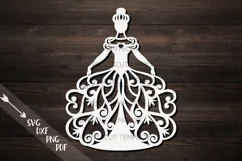 Bride in a floral swirls dress Wedding paper cut laser cut Product Image 1