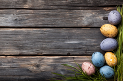 Colorful Easter Eggs on Wooden Background Product Image 1
