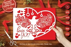 Papercut Dove Flower Wings with Heart, Love You Card Cover Product Image 1