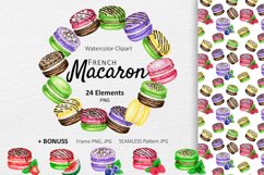 Macaron Watercolor Clipart Dessert Cookies, French Sweets Product Image 1