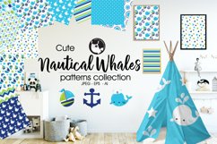 Nautical Whales Patterns collection, digital papers Product Image 1