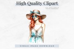 Boho Summer Chic Woman With Red Hair Clipart PNG Product Image 1