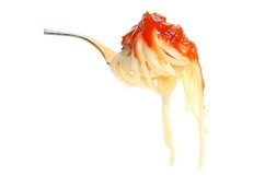 Stock Photo - Macaroni with tomato sauce on a plug. Product Image 1