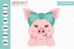 Pig with bow svg, girls farm animal digital art Product Image 1