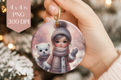 Winter Girl and Polar Bear Ornament PNG Sublimation Product Image 1
