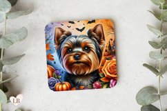 Yorkie Halloween Coaster, Yorkshire Terrier Square Coaster Product Image 2