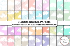 Clouds Sky Digital Papers Cloudy Sky Light Soft Colors Paper Product Image 1