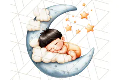 Sleeping Baby on Moon PNG, Cute Night Sky Baby Clipart Png Product Image 5