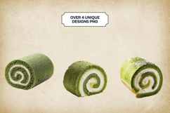 Matcha Swiss Roll Clipart Bundle 4 PNG Product Image 2
