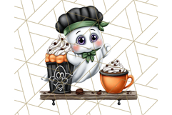 Ghost Café PNG Clipart, Cute Ghost Baristas Halloween Treats Product Image 5