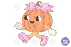Coquette Girly Halloween Pumpkin Pink Bow Clipart PNG DTF Product Image 1
