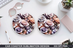 Flowers Car Coaster Sublimation| Summer Flowers Coaster PNG Product Image 1