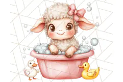 Farm Animal Babies in Bubble Bath PNG, Nursery Clipart Product Image 5
