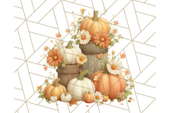 Pumpkin Clipart with Fall Flowers PNG Autumn Illustration Product Image 5