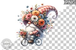 Floral Crown Gnome Rides A Bike Sublimation Clipart Design Product Image 1