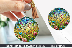 Flower Keychain Sublimation - Spring Keychain PNG Design Product Image 1