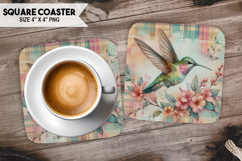 Hummingbird, Bird &amp; Others, Buffalo Plaid Square Coaster PNG Product Image 1