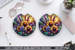 Flower Car coaster sublimation, Summer Coaster PNG Design Product Image 1