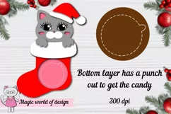 Christmas candy dome svg, gray kitten in santa sock Product Image 3