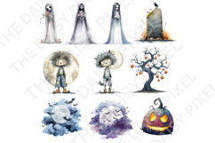 Whimsical Gothic Halloween Clipart - Creepy Cute Watercolor Product Image 4