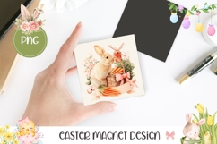 Floral Easter Magnet, Cute Bunny Square Coaster Design Product Image 1