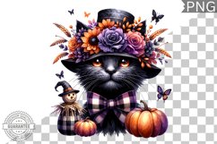 Halloween Cat Flowers Sublimation - Clipart PNG Design Product Image 1