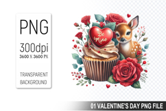 Cupcake With Deer, Valentine&#039;s Digital Clipart PNG File Product Image 1